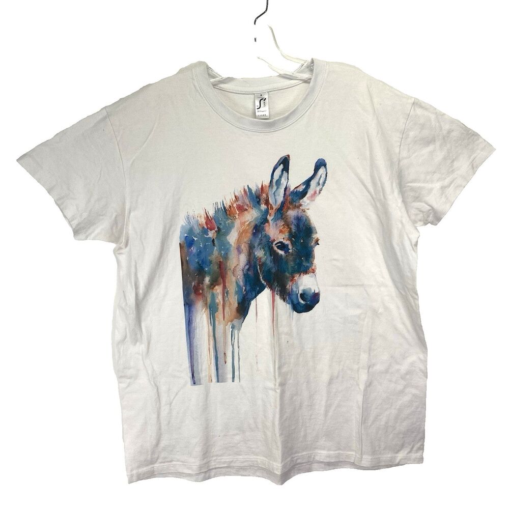 SOL’S Imperial Men's Sz M White T-Shirt Donkey Watercolor Print Cotton